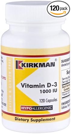 Kirkman - Vitamin D3 1000 IU - 120 Capsules - Supports Immune Health - Helps Build Strong Bones - Hypoallergenic
