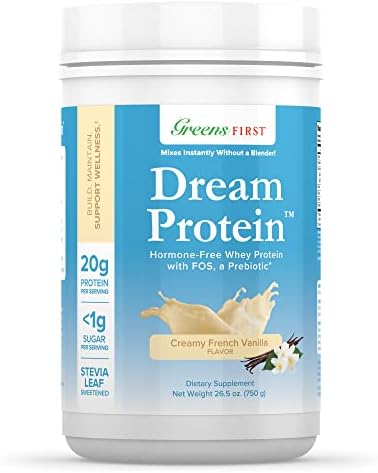 Greens First Dream Whey Protein Powder, Creamy French Vanilla, 30 Servings – 20 g Protein – Low Carb Powder – Hormone-Free, Non-GMO, No Artificial Sweeteners/MSG/Aspartame, 26.5 oz