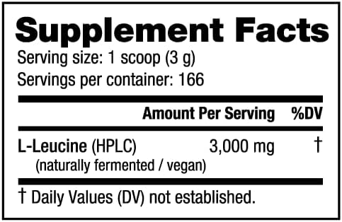NutraBio 100% Pure L-Leucine - Muscle Recovery and Support - Naturally Fermented Free Form Amino Acid - Vegan, Non-GMO, Gluten Free - (500 Grams)