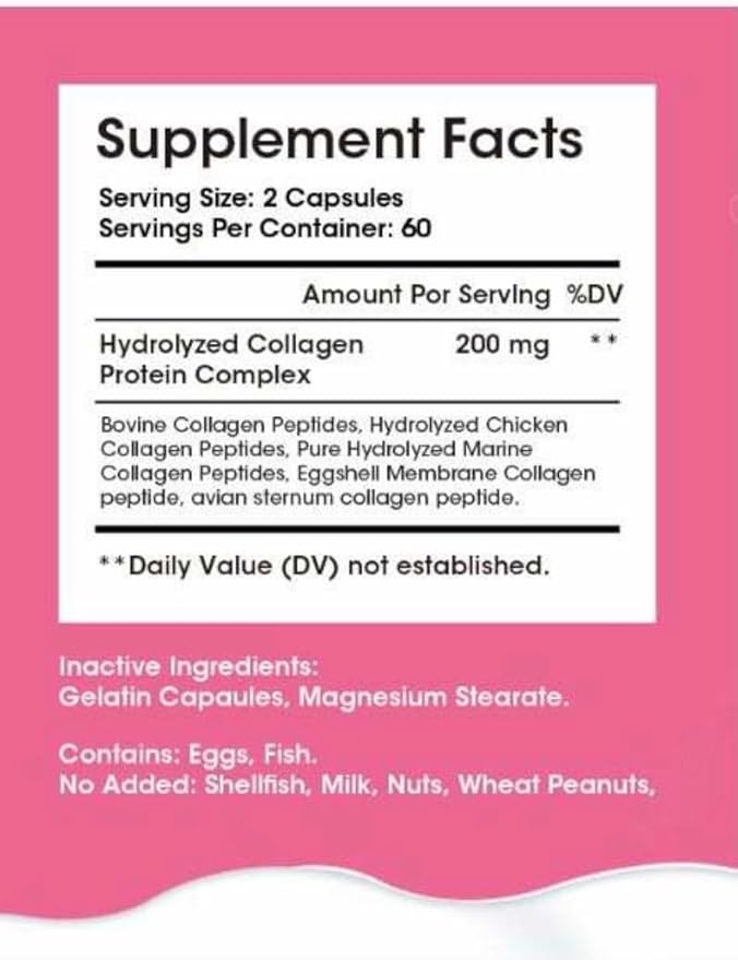 Multi Collagen Complex 200MG + Biotin 3000MCG + Vitamin C 50MG Per Serving! Promotes Healthy Hair, Beautiful Skin, and Nail Support! 120 Capsules, 60 Day Supply
