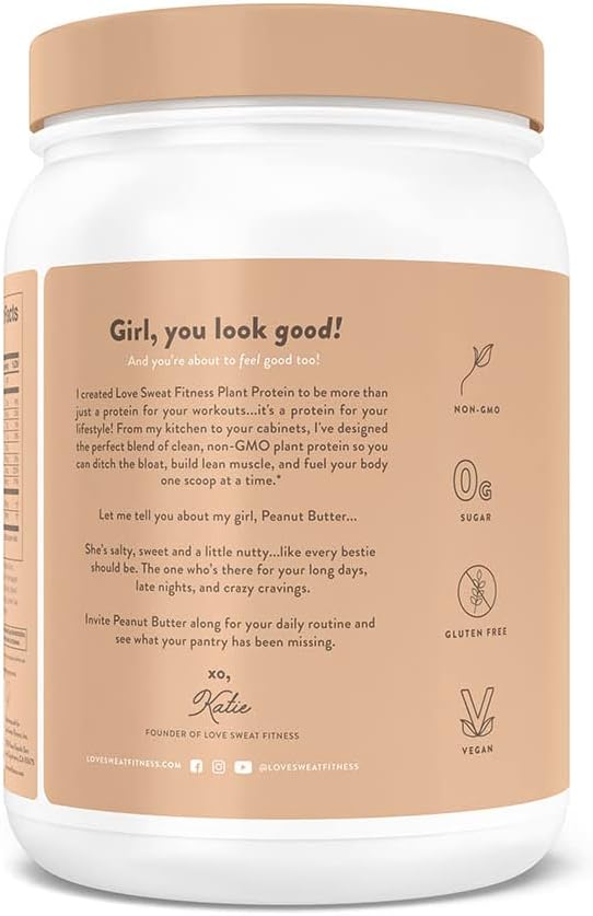 Love Sweat Fitness Organic Vegan Protein Powder, Peanut Butter - 23g Protein, 14 Servings, Plant Based, Gluten Free, Non-GMO