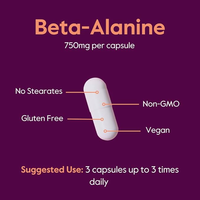 BESTVITE Beta Alanine 750mg (240 Vegetarian Capsules) - No Stearates - Vegan - Non GMO - Gluten Free
