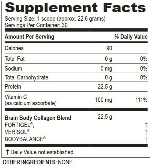 Brain Body Unflavored Collagen Peptides Powder - Premium Supplement for Skin, Muscle, and Joints - Collagen Supplements for Men and Women - 30 Servings - 678 Grams - 22 Grams of Protein