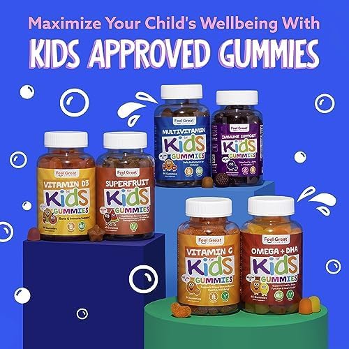Feel Great Immune Support for Kids | Vitamin C Zinc & Elderberry Gummies for Kids | Sambucus Nigra Immunity Multivitamin for Kids | Vegetarian Multivitamin Gummies | 60 Day Supply