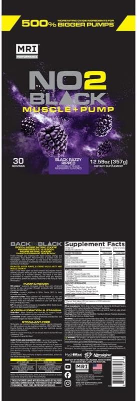 MRI NO2 Black Nitric Oxide Supplement for Pump, Muscle Growth, Vascularity & Energy - Powerful NO Booster Pre-Workout with Citrulline + 30 Servings (Black Razzy Ripped)