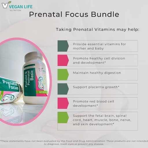 Vegan Life Nutrition - Vegan Prenatal Vitamins - Folate, Choline, Vitamins A, B, C, D, E, K, and More - Gluten-Free, Non-GMO