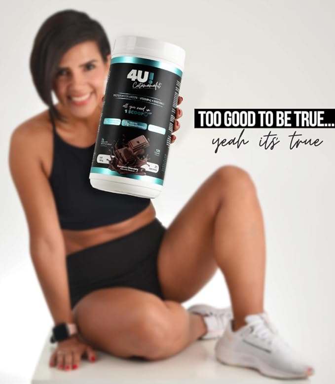 4U! Chocolate Protein Powder, 25g Hydrolyzed Whey Isolate, 10g Hydrolyzed Collagen, 19 Vitamins & Minerals, No Sugar, Gluten Free, 2 lbs (907g)