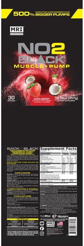 MRI NO2 Black Nitric Oxide Supplement for Pump, Muscle Growth, Vascularity & Energy - Powerful NO Booster Pre-Workout with Citrulline + 30 Servings (Swoleberry)