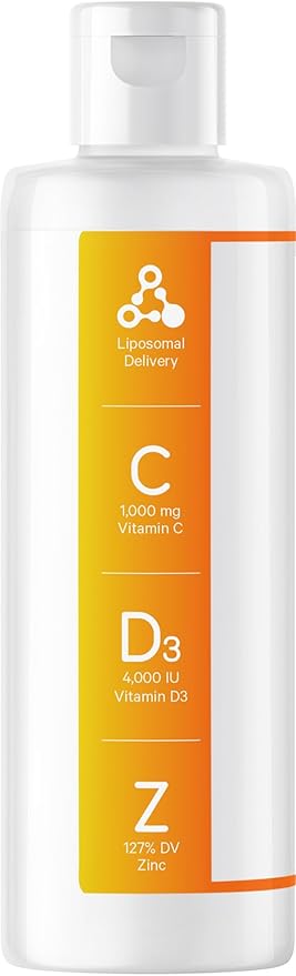 Codeage Liquid Vitamin C 1000mg, Vitamins D3, E & Zinc, Rose HIPS, Quercetin, Echinacea, Vegan Liposomal Vitamin C Supplement, Non-GMO - 15.22 fl oz