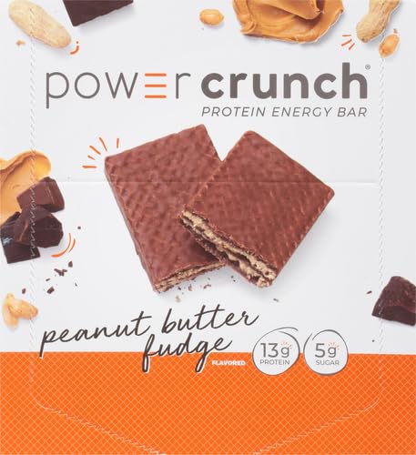 Power Crunch Protein Wafer Bars, High Protein Snacks with Delicious Taste, Peanut Butter Fudge, 1.4 Ounce (12 Count) (Pack of 2)