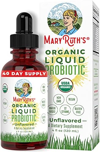MaryRuth Organics USDA Organic Liquid Probiotic | Digestive Health | Gut Health | Probiotics for Women | Probiotics for Men | Probiotics for Kids | Acidophilus Probiotic | Non-GMO | 40 Servings