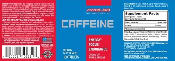 ProLab Caffeine Tablets 100 Count (Pack of 4)