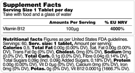 Vegan Vitamin B12 Sublingual Energy Supplements — Metabolism Vitamins & Health Supplements — Daily Supplements (60 Vitamin Tablets)