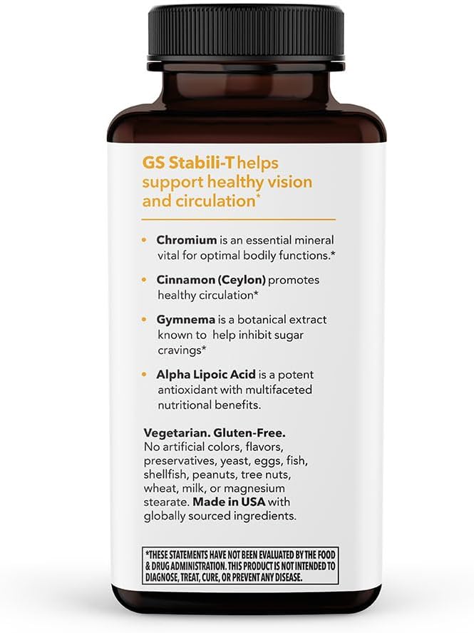 LifeSeasons - GS Stabili-T - Blood Sugar Support Supplement - Healthy Circulation & Vision - Maintain Normal Levels - Chromium Cinnamon Gymnema Bilberry & Alpha Lipoic Acid - 90 Capsules