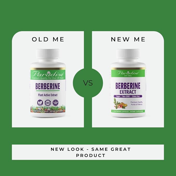 Paradise Herbs, Berberine Extract, 500 mg, Pure & Potent Berberine Supplement, Vegan, Non GMO, Gluten Free, 60