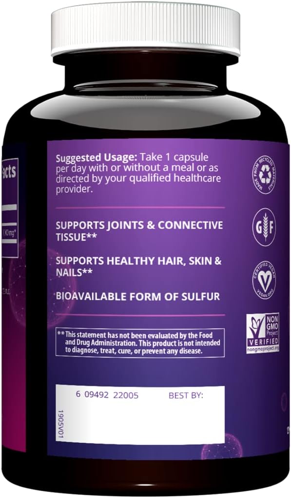 MRM Nutrition MSM 1000mg | Methyl-sulfonyl-Methane Capsules | Joint Health | Hair + Skin + Nails | Bioavailable Form of Sulfur | Gluten-Free + Vegan | 120 Servings