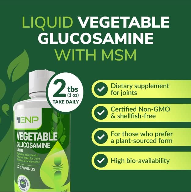 Vegan Liquid Glucosamine Supplement Plus MSM | 1500mg Glucosamine with MSM | Non Shellfish | GMO Free | Joint Support Supplement Derived from Vegetables | 32 oz | Made in USA