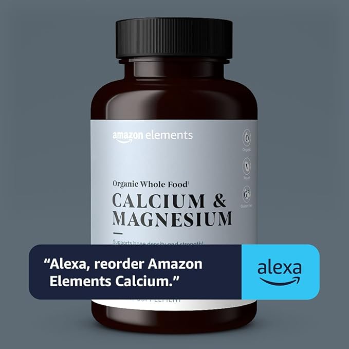 Amazon Elements Organic Whole Food Calcium & Magnesium, 90 Tablets (Pack of 4)