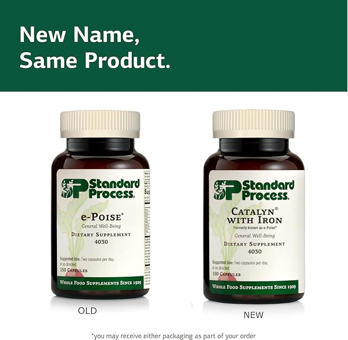 Standard Process Catalyn with Iron - Whole Food Energy, Vitality, and Antioxidant Support with Riboflavin, Vitamin B6, Thiamine, Wheat Germ, Vitamin A, Flaxseed Oil, Calcium - 150 Capsules