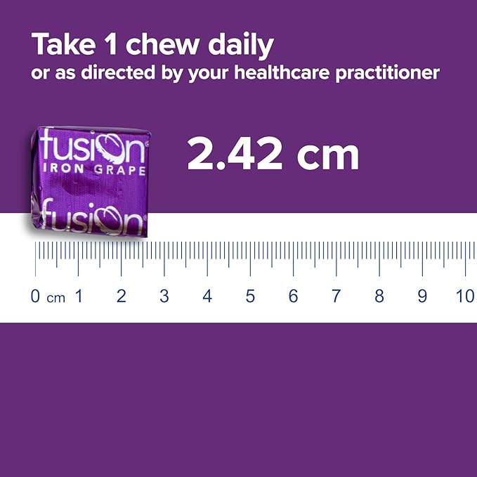 Iron Supplement for Women and Men, Grape Flavored Iron Soft Chew Plus Vitamin C for Iron Deficiency and Anemia, 2 Month Supply, 60 Count