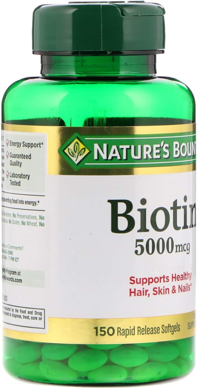 Nature's Bounty Biotin, Vitamin Supplement, Supports Metabolism for Cellular Energy and Healthy Hair, Skin, and Nails, 5000 mcg, 150 Softgels
