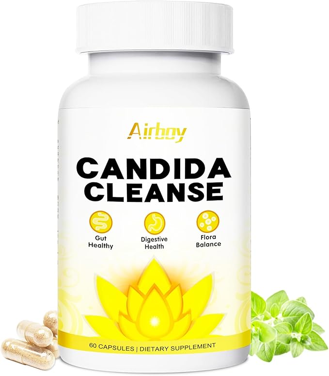 Airboy Candida Cleanse,Gut Colon Cleanse Detox for Women & Men,Candida Support with Oregano Leaf, Caprylic Acid,Wormwood, Black Walnut-60 Counts