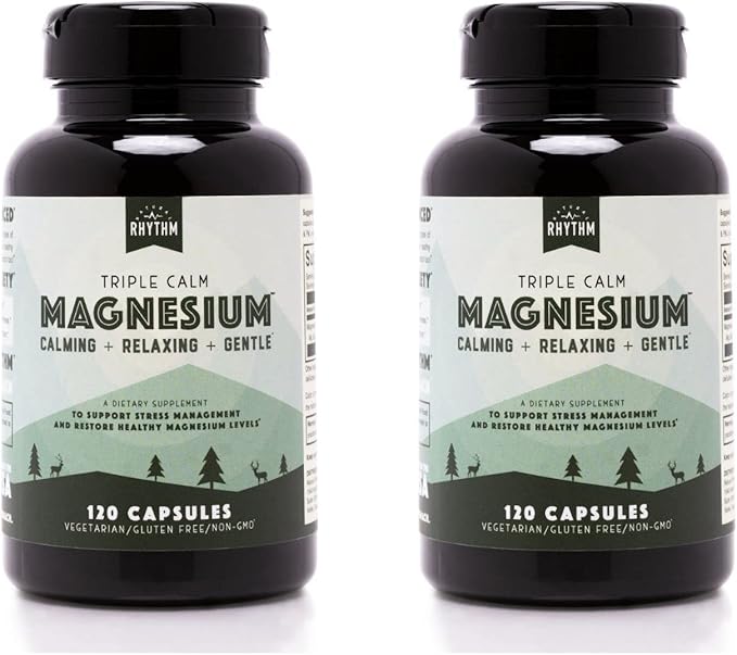 Natural Rhythm Triple Calm Magnesium 150 mg - 2 Pack – Magnesium Supplement with Magnesium Glycinate, Malate, and Taurate. Calming Blend for Promoting Rest and Relaxation - 120 Count Bottles