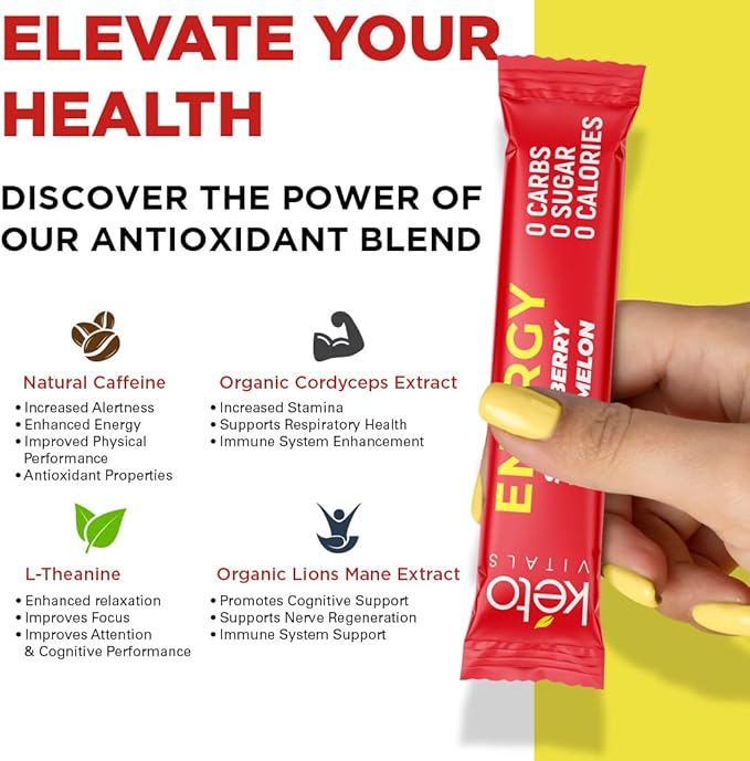 Keto Vitals Keto Electrolyte Energy Drink Powder Packets - Increases Energy - Keto Electrolyte Supplement for Energy and Rehydration - Strawberry Watermelon Keto Energy Powder Packets, 30 Count