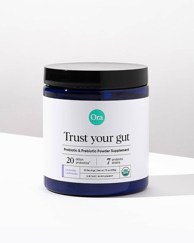 Ora Organic Prebiotic and Probiotic Powder Supplement - 20 Billion Probiotics, 7 Strains for Best Prebiotic Powder, Non-GMO, Probiotics for Women, Men & Kids - Lavender Lemonade Flavor, 30 Servings