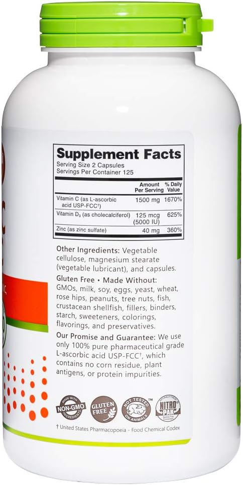 NutriBiotic – Vitamin C + Vitamin D3 & Zinc, 250 Capsules | Potent, Comprehensive Immune Support | Essential & Antioxidant Daily Supplement | Gluten & GMO Free