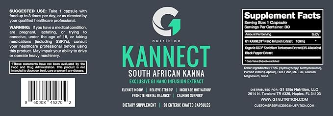Kannect Capsules with 3% Kanna Alkaloid| Elevates Mood, Boosts Energy Levels, Enhances Mental Clarity | Sceletium Tortuosum Daily Supplements for Men & Women (30 Count)