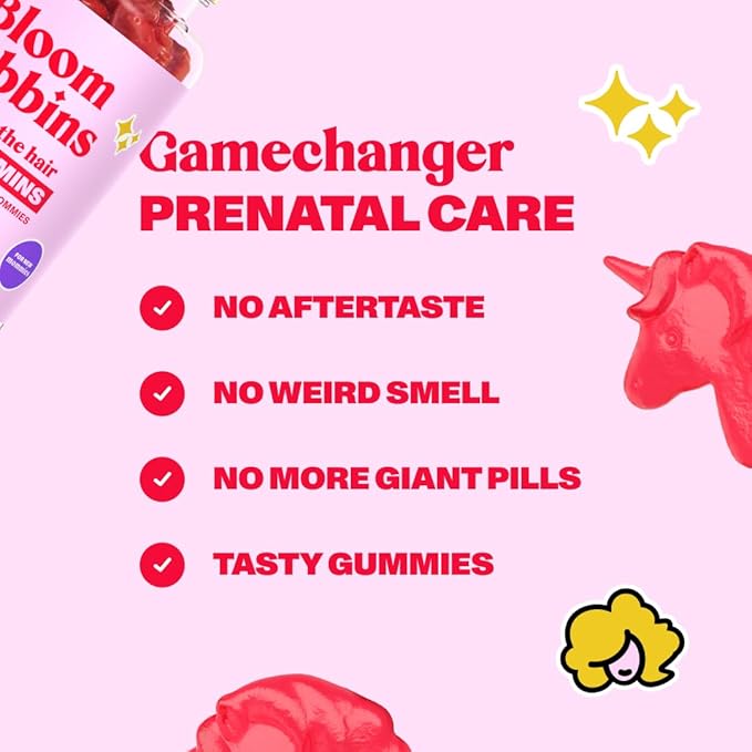 Hair Gummy Prenatal Vitamins for Women Pregnancy with Vitamin B6 - Pre Natal Multivitamin for Women & Folic Acid - 60 Prenatal Gummies - Hair Gummies for Women with Folic Acid (1Pack)