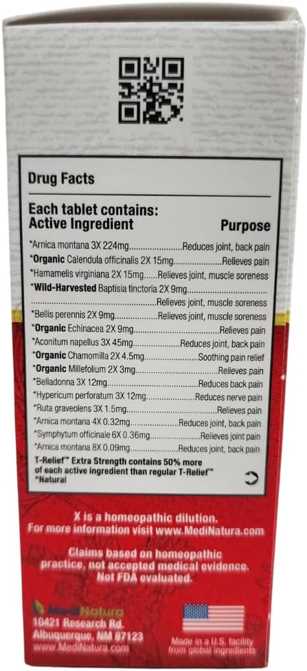 T-Relief Extra Strength Pain Relief Arnica +12 Natural Relieving Actives for Back Pain Joint Soreness Muscle Aches & Stiffness, Whole Body Fast-Acting Relief for Women & Men - 100 Tablets