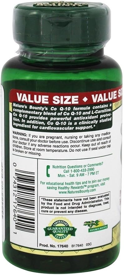 CoQ10 by Nature's Bounty, Dietary Supplement, Supports Heart Health, 100mg Plus L-Carnitine, 60 Softgels