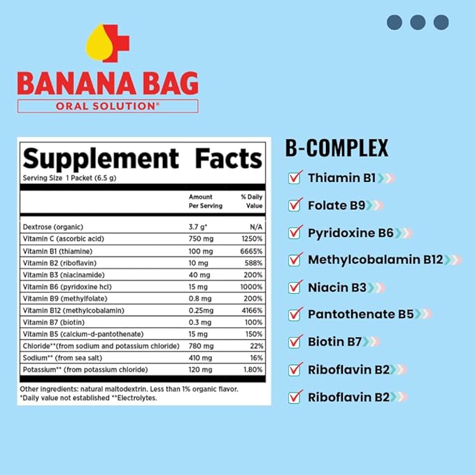 Banana Bag Oral Solution Recovery Packets - I.V. Alternative - Salted Watermelon 60pk: Pharmacist-Formulated for Fast Energy Boost, Rehydration & Wellness. Electrolytes + Vitamin C + Strong B-Complex