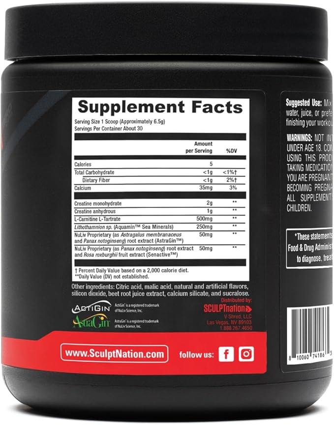Sculpt Nation by V Shred Post Workout - Creatine Complex Post Workout Muscle Recovery and Builder with Energy Support, Creatine Monohydrate and Amino Acids, Fruit Punch Flavor - 30 Servings