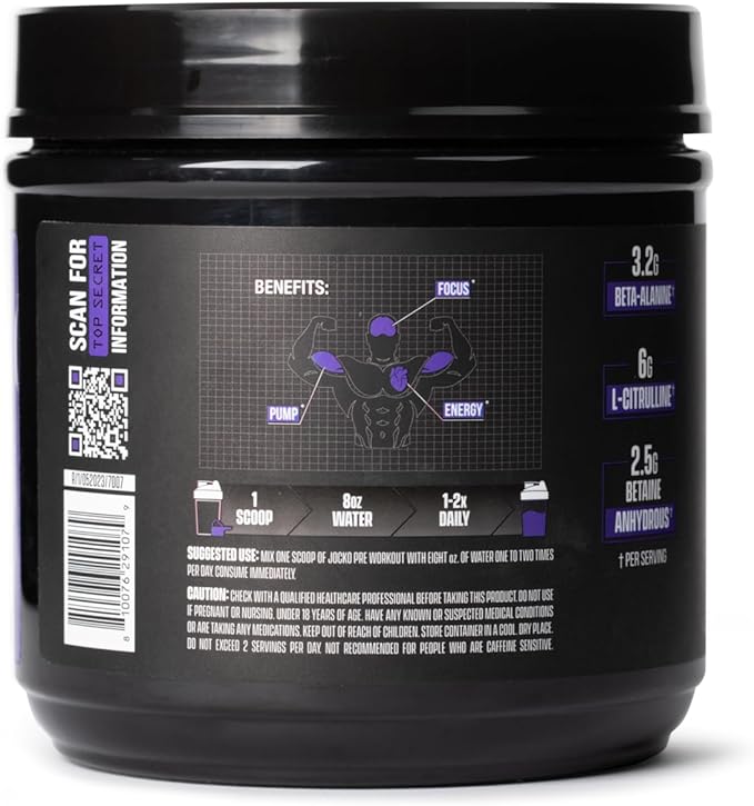 Jocko Fuel Ultimate Pre Workout Powder - Pre-Workout Energy Powder Drink for Men & Women - High Stim Sugar-Free Nootropic Blend to Support Muscle Pump, Energy, & Recovery 200mg Caffeine Sour Grape