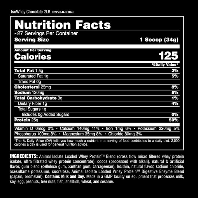 Animal Whey Isolate Protein Powder - Loaded for Pre & Post Workout Muscle Builder and Recovery with Digestive Enzymes for Men & Women - 25g Protein, Great Taste, Low Sugar - Chocolate 2 lbs