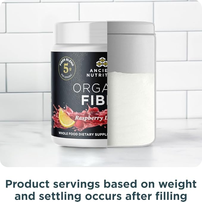 Ancient Nutrition Organic Fiber Powder, Raspberry Lemonade, Soluble Fiber from Acacia & Konjac Root, Supports Digestive Health, Reduces Bloating, 6.5 oz