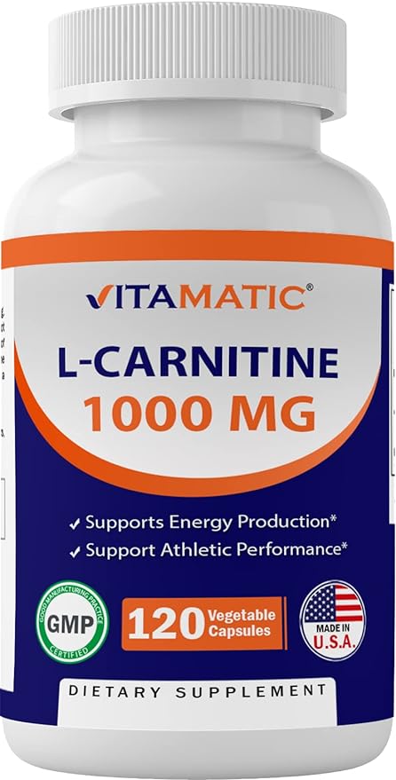 Vitamatic L-Carnitine Fumarate 1000 mg - 120 Vegetable Capsules (2 Bottles)