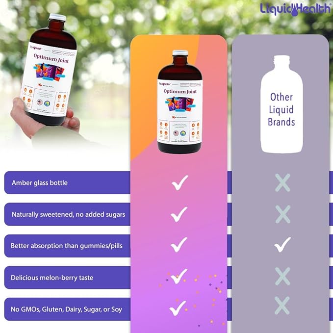 LIQUIDHEALTH 32 Oz Optimum Joint Support Supplement with Glucosamine Chondroitin MSM Hyaluronic Acid - Triple Strength Liquid Vitamins, Gluten-Free, Sugar-Free, Dairy-Free, Soy-Free Joint Juice