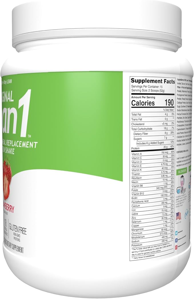 Nutrition 53 Lean 1 Meal Replacement Powder for Weight Loss, Fat Burner, Appetite Control Regular Tub 2500cc Strawberry (15 Servings)