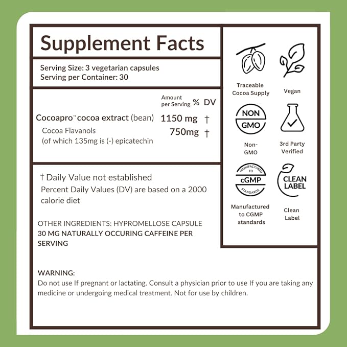 CocoaVia Memory+ Brain Supplement, Clinically Proven Memory and Brain Booster, Plant Based Supplement, Sugar Free, Gluten Free, Vegan, 750 mg Cocoa Flavanols Capsules, 30 Day Supply