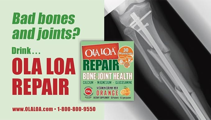 Ola Loa Repair Orange Multivitamin Drink Mix - Daily Bone & Joint Supplement, Calcium, Magnesium, Glucosamine, Anti-Aging Vitamin - Give Your Body The Nutrient Support it Deserves - 30 Packets (9oz)