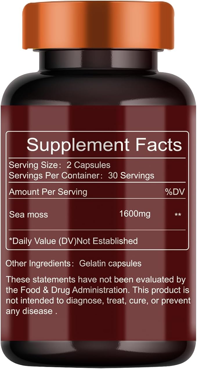 Sea Moss Capsules - Organic, Nutrient-Rich, Vegan, Gluten-Free Supplement for Immunity & Skin Health