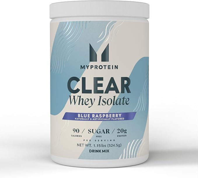 Myprotein Clear Whey Isolate Protein Powder, 1.1 Lb (20 Servings) Blue Raspberry, 20g Protein per Serving, Naturally Flavored Drink Mix, Daily Protein Intake for Superior Performance
