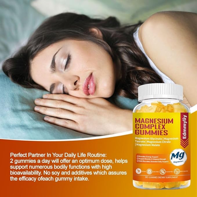 Triple Magnesium Complex Gummies Supplement for Women & Men Sugar Free High Absorption Magnesium Glycinate, Taurate, Malate, Citrate Complex Supplement with Vitamin B6, B12 & D3 for Adult…