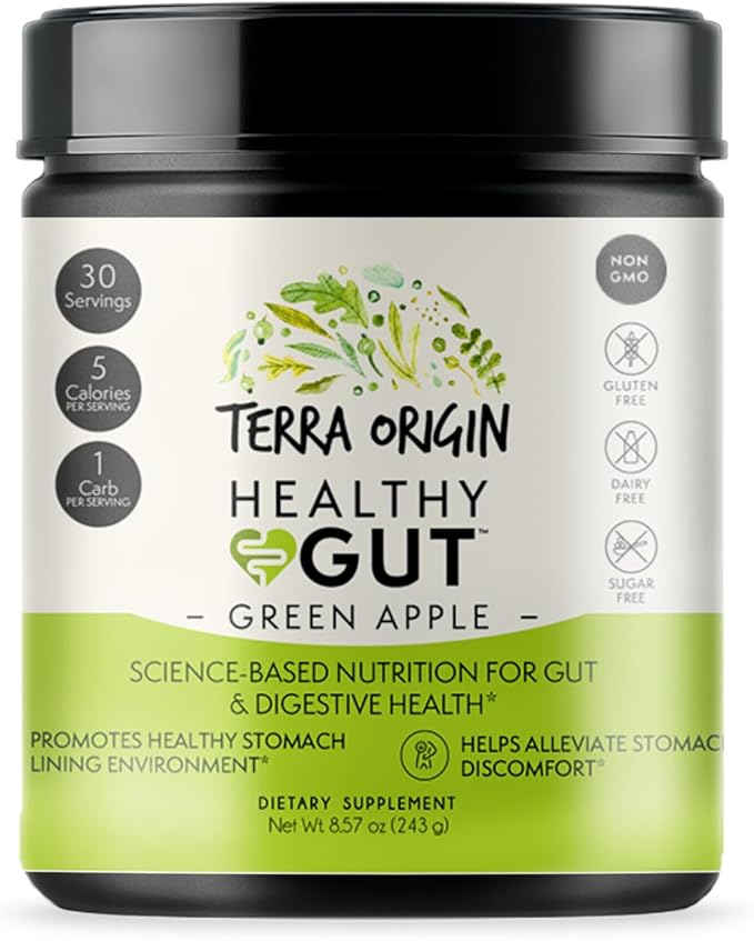 Healthy Gut Green Apple | 30-Servings with L-Glutamine, Zinc, Glucosamine, Slippery Elm Bark, Marshmallow Root and More!