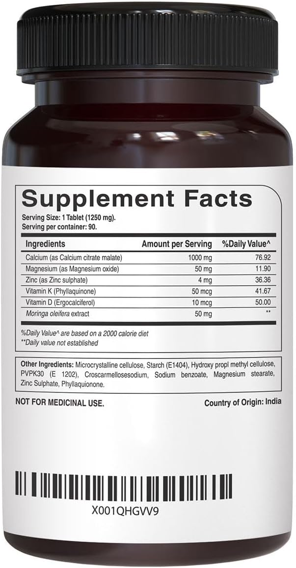 Pure Nutrition Ultra Calcium Citrate Malate | 1000mg Highly absorbable Calcium Supplement with Calcium Citrate Malate, Vitamin D3, Zinc and Magnesium | Non-GMO | Gluten-Free | 90 Veg Tabs-(Pack of 3)