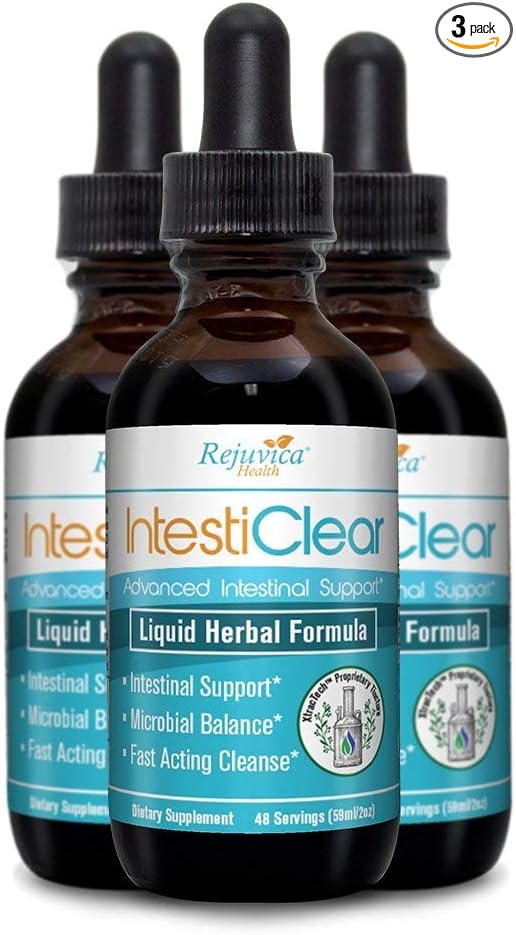 Rejuvica Health IntestiClear - Advanced Intestinal Cleanse Support for Humans - All-Herbal Liquid Formula for Fast Absorption - Bonus Liver Support - Wormwood, Black Walnut, Ginger and More
